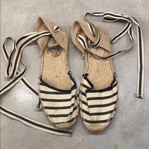 Soludos Striped Espadrille Ankle Wrap Tie Sandals